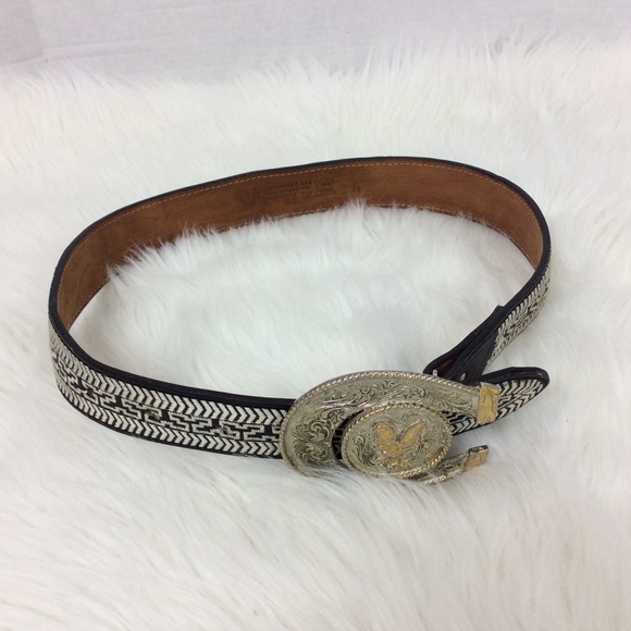 Mexican Leather Belt Western Silver Tone Horseshoe - Picture 3 of 8